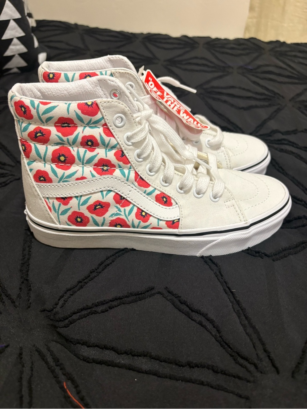 Vans Women's White High-Top Sneakers with Red Floral Print